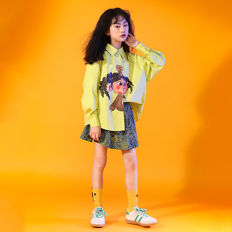 女童衬衫长袖2025春秋装新款中大童儿童洋气卡通印花衬衣秋季上衣