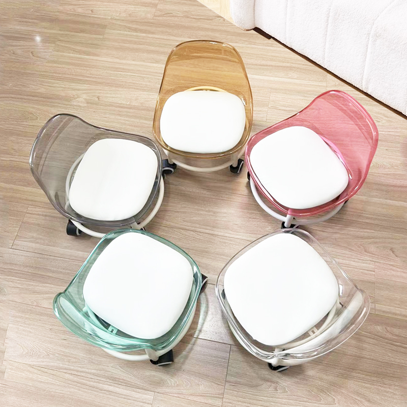 透明靠背滑轮矮凳小椅子带万向轮小凳子儿童小凳子