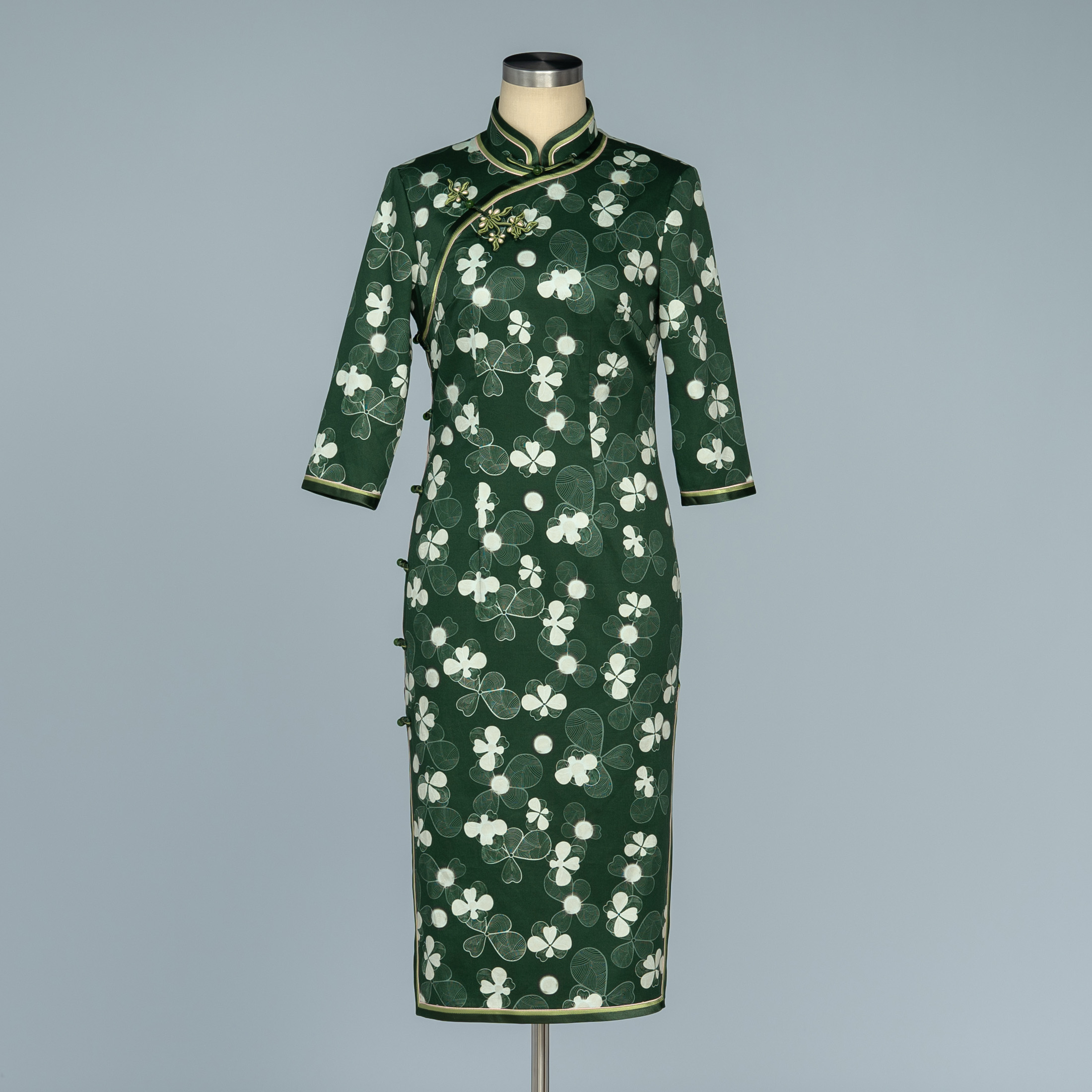 手工旗袍53370 金吴针纯棉旗袍裙气质优雅修身显瘦日常春秋七分袖