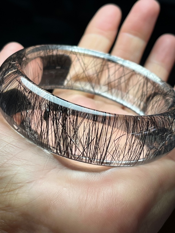 水晶手镯未镶嵌黑发晶56口径宽20.9厚11.8