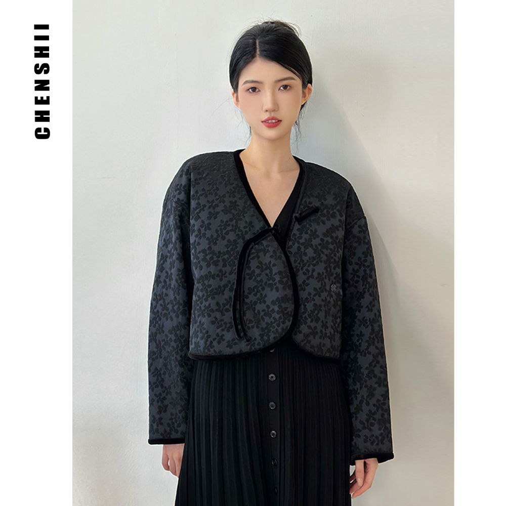 【CHENSHII 辰时】撞色丝绒提花短款国风气质外套 CS1T03Y292      
