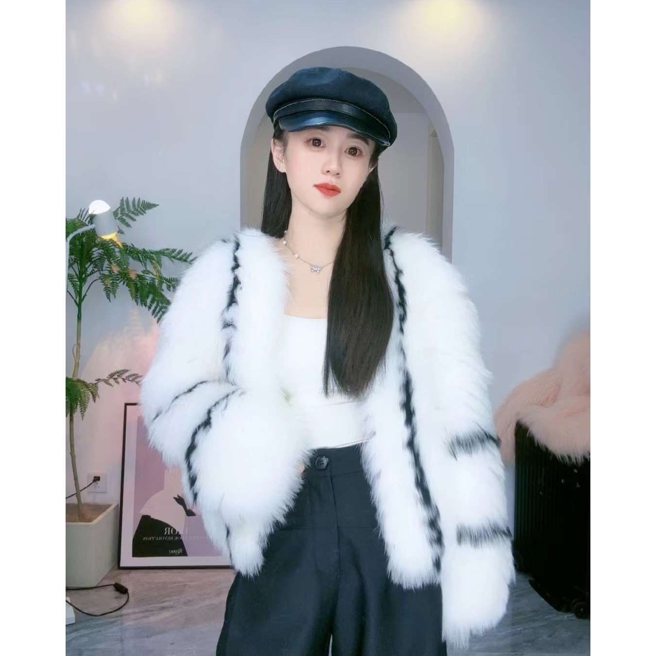 2024冬季新款女装狐狸毛毛车条气质高级大夹棉外套