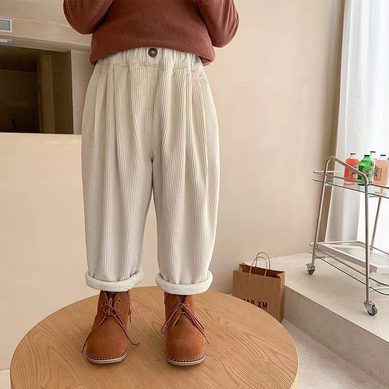 儿童加绒裤子2023秋冬新款中小童韩版加厚一体绒休闲灯芯绒长裤潮