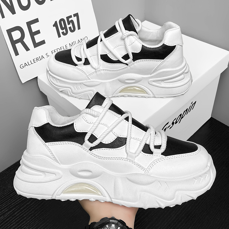 男鞋春季新款透气小白鞋子男士运动鞋潮流百搭厚底休闲老爹潮鞋
