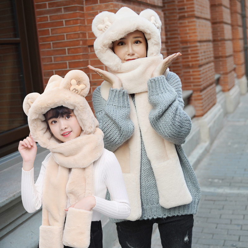 亲子帽子围脖一体秋冬季女童成人围巾保暖毛绒小孩可爱一体帽