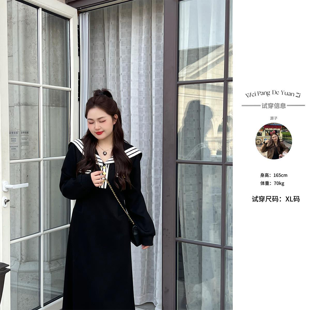 楠序源子【心动狙击】微胖女装 2025年秋季新宽松连衣裙女YZ30310