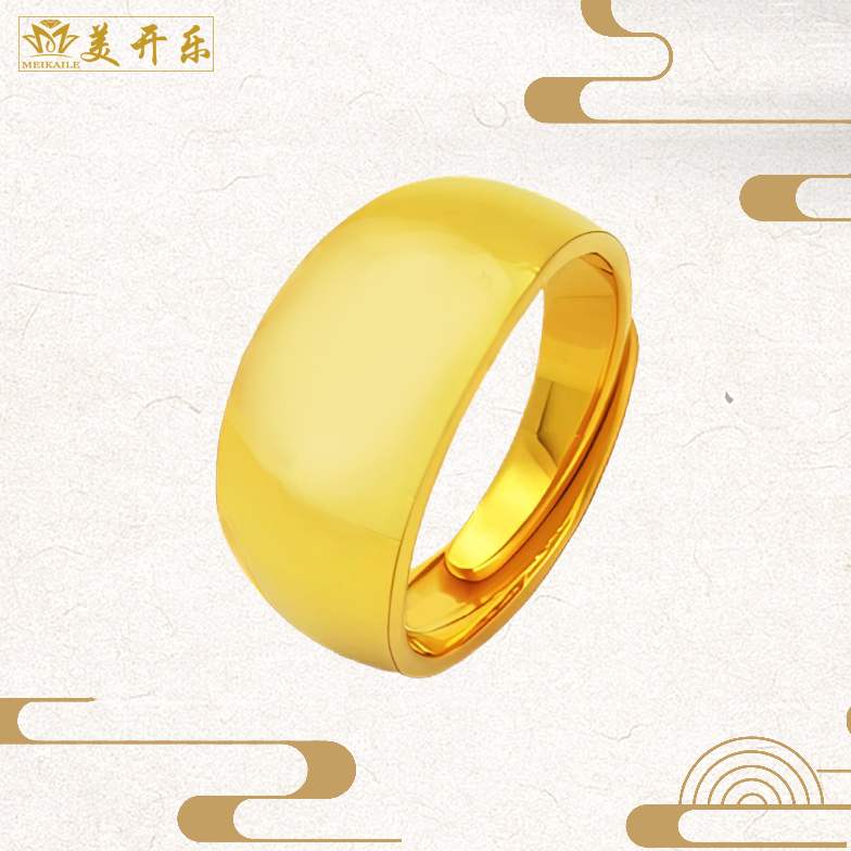 9360美开乐蛇肚戒光面福字可调节足金黄金戒指纯黄金首饰