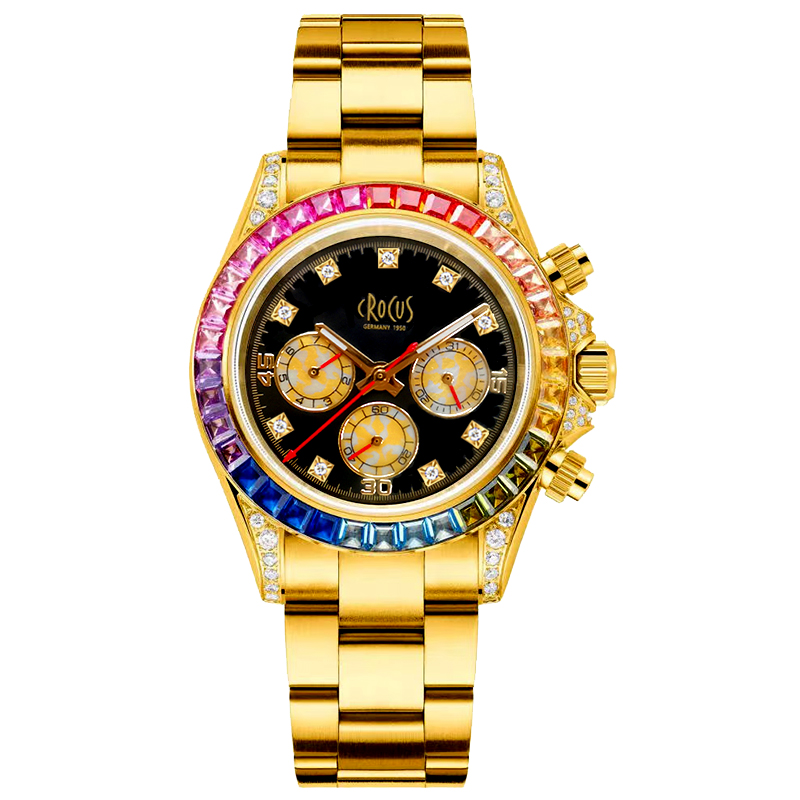 【娜总百万补贴】CROCUS全自动机械手表镶真钻真金男士彩虹迪3834