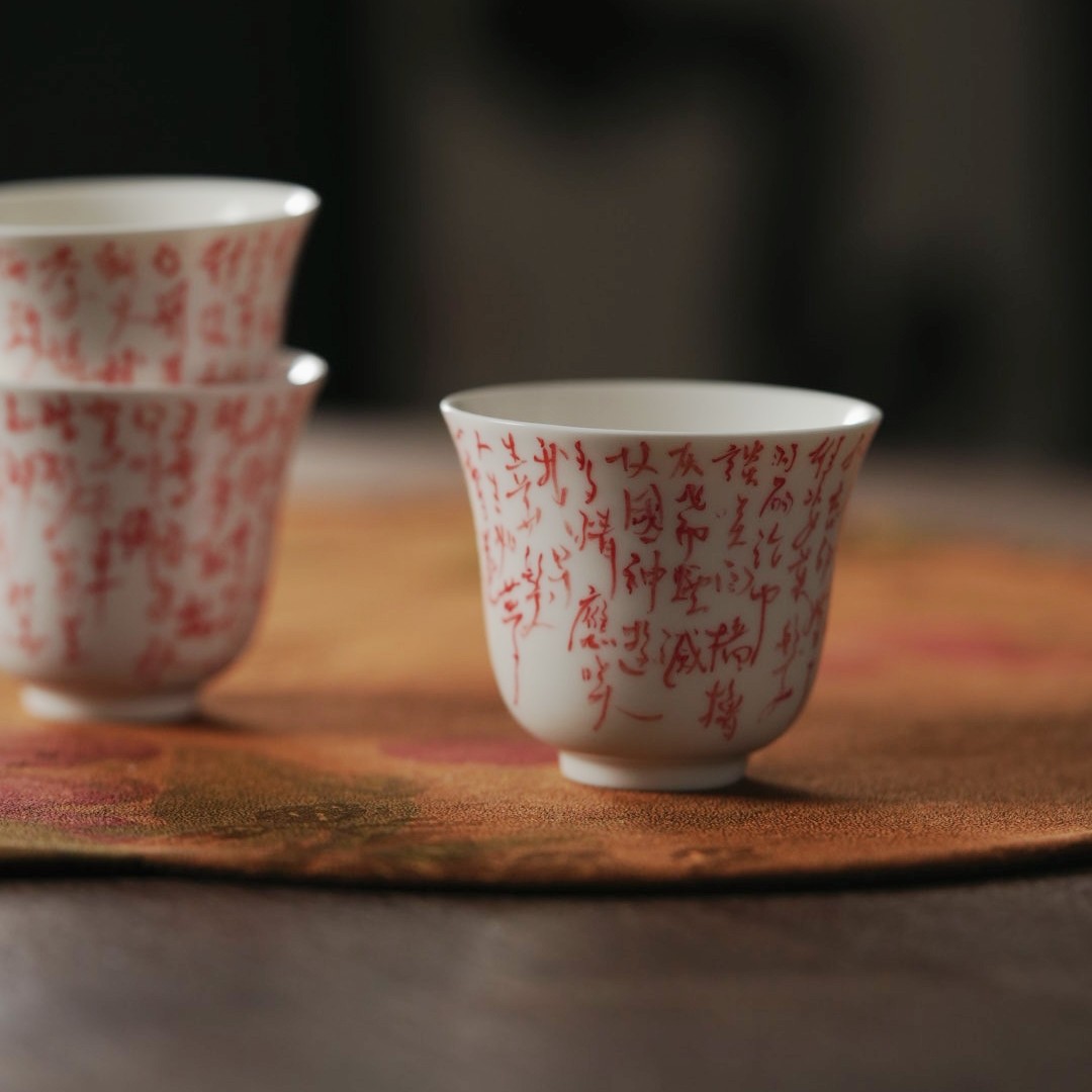 诗酒年华系列 釉下手写红蓝诗文主人杯