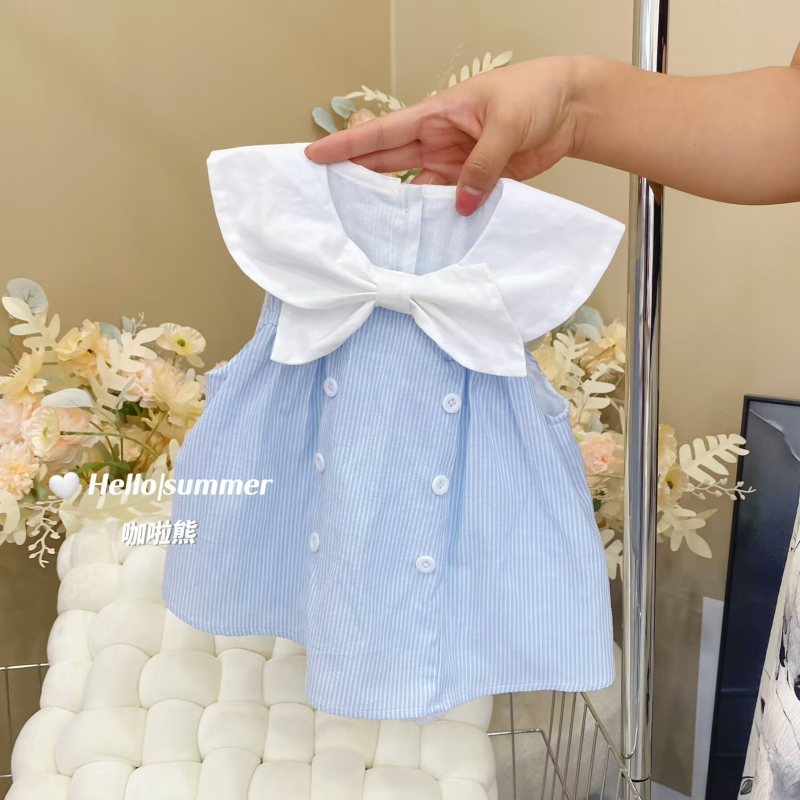 夏款宝宝衣服上新小清新蝴蝶结条纹包屁裙女宝宝哈衣