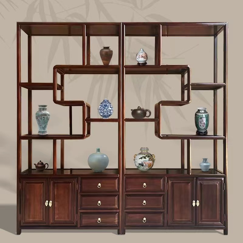 新中式简约风博古架置物架茶室茶叶柜子置物架客厅落地隔断玄关