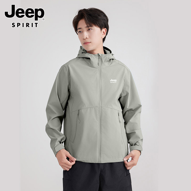 JEEPSPIRIT夹克外套男士春秋季透气防风冲锋衣防水登山服运动风衣