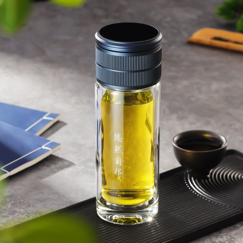 加厚茶水分离杯双层高硼硅玻璃杯商务办公室泡茶杯高档隔热水杯子