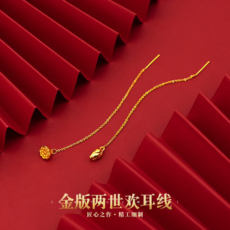 铜合金耳饰 网红款两世欢莲花莲蓬国风耳线 莲蓬莲花耳线