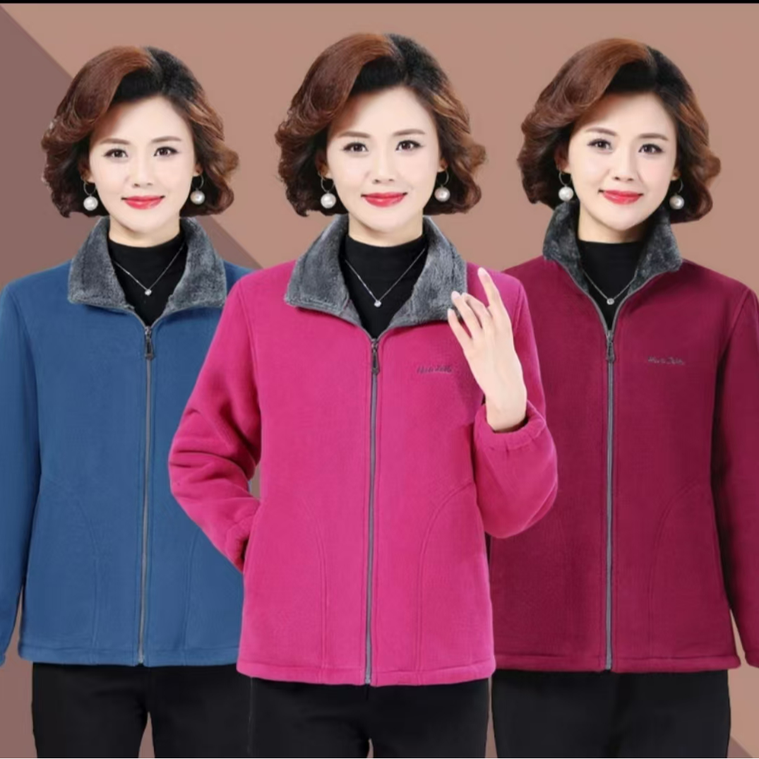 秋冬款女装休闲摇粒绒加绒加厚卫衣中老年人御寒保暖外套大码春秋