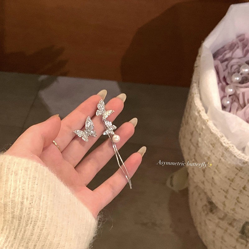 铜合金耳饰 （清沧）A14-3490蝴蝶流苏耳环女轻奢小众设计不对称