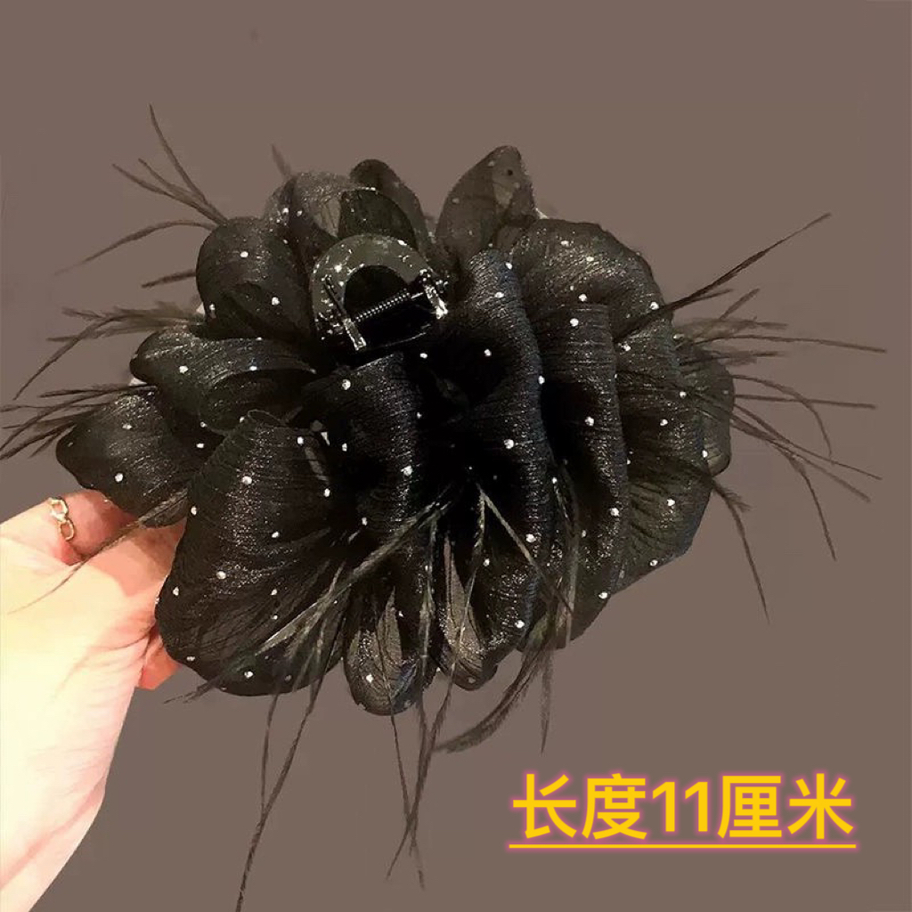 新款满天星云朵羽毛百搭黑色抓夹A167