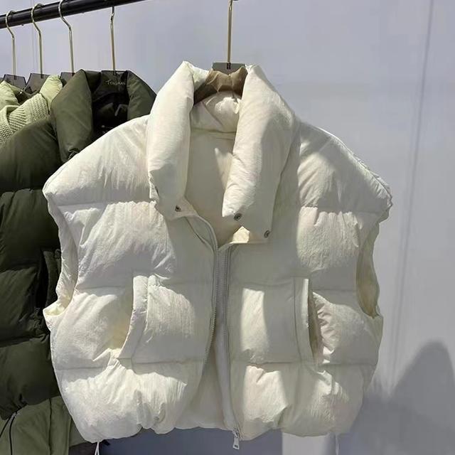 2024冬新款韩版立领白鸭绒羽绒服马甲女短款宽松外穿坎肩背心马夹