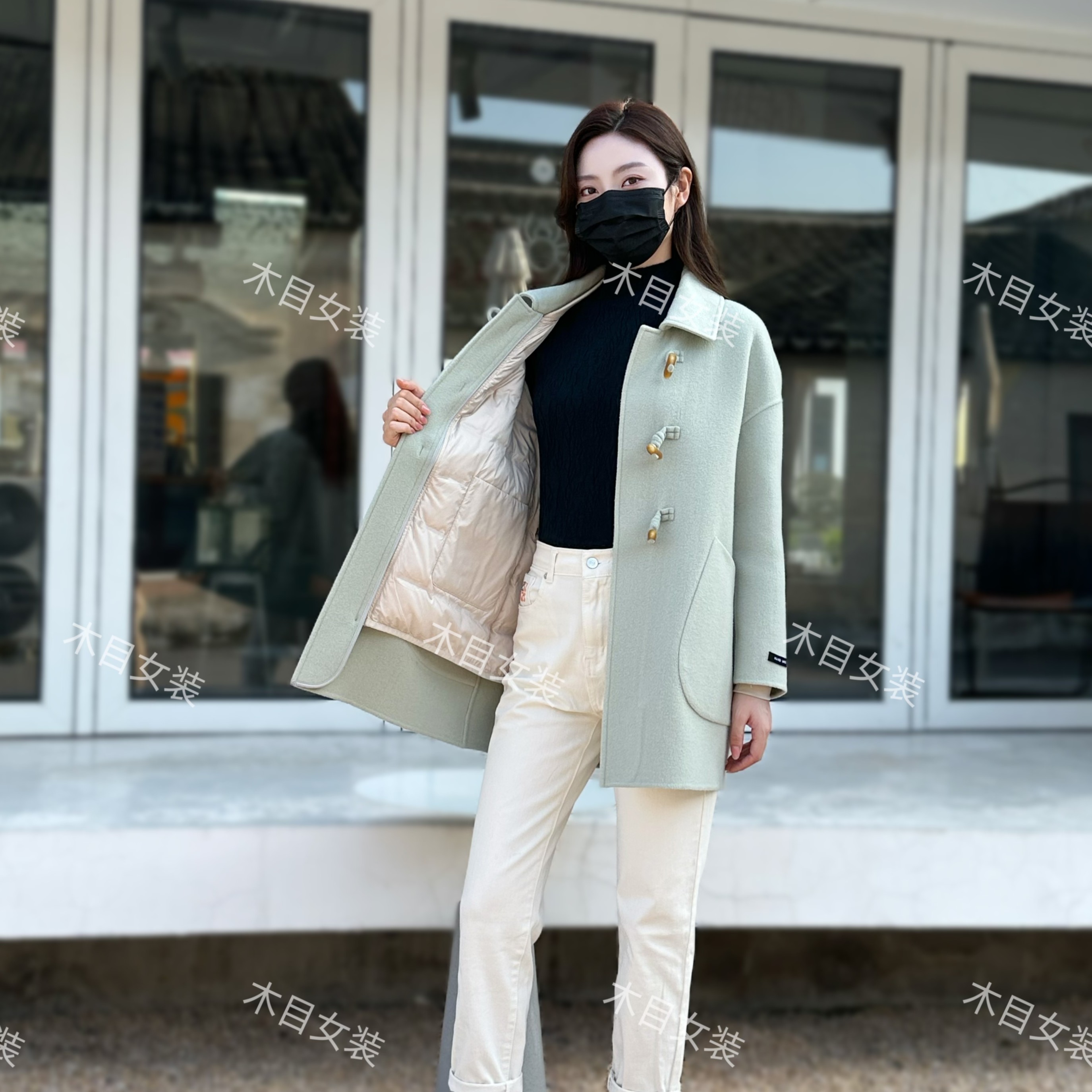 一衣三穿女士90白鹅绒可拆卸内胆秋冬时尚百搭羽绒服双面羊毛外套