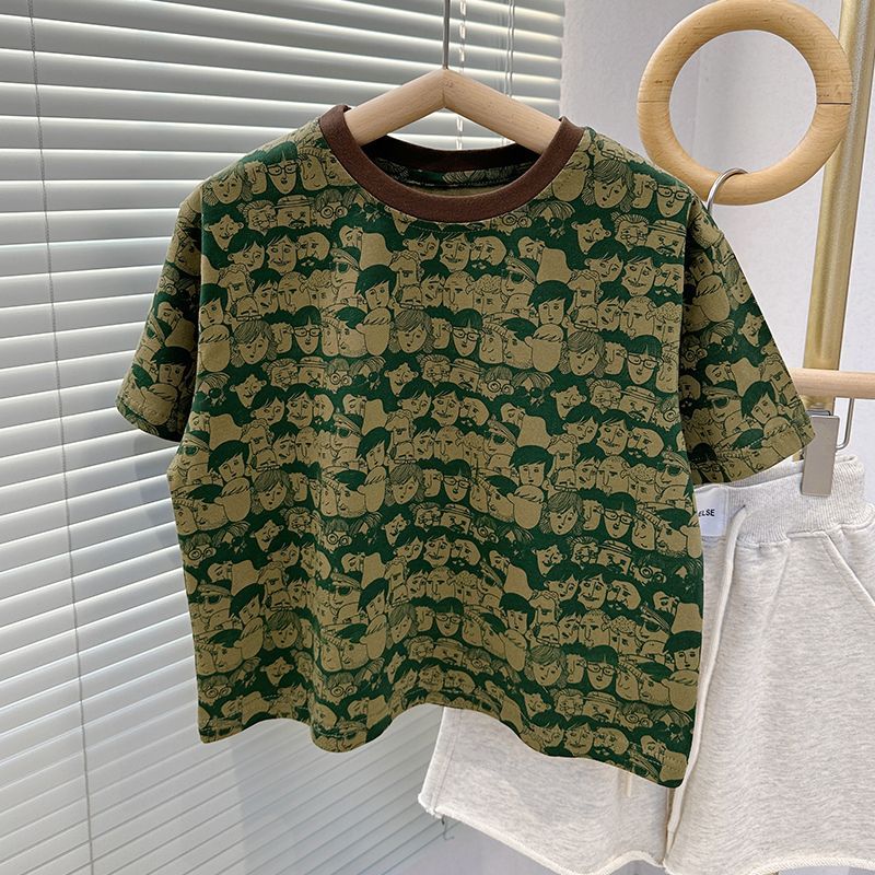 0%棉儿童男女童中小童2024夏新款碎花扎染速干透气短袖T恤上衣Z50