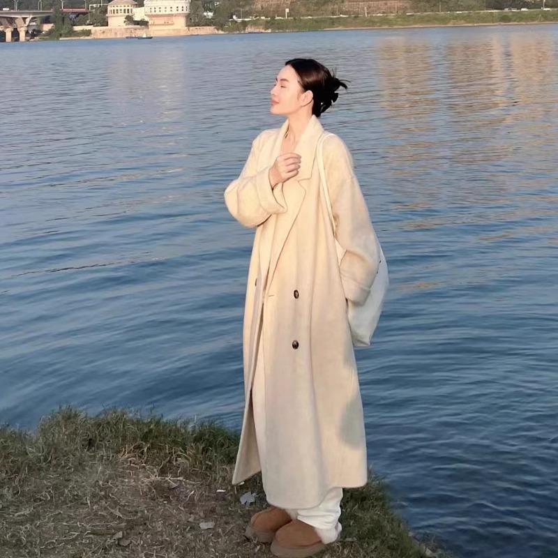 羽绒服小个子双面呢子大衣女加长版脚踝高级内里冬季毛呢外套