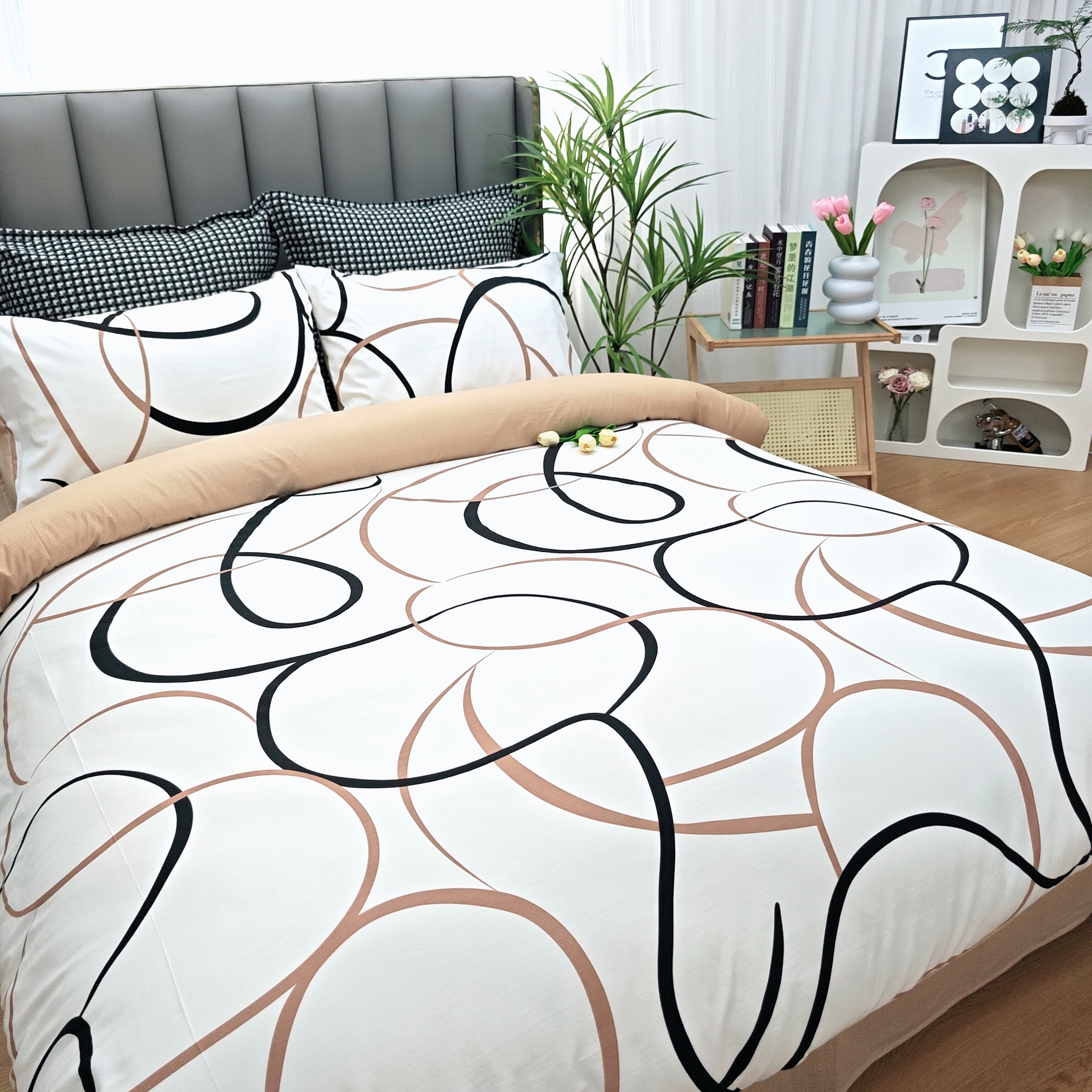 全棉简约线条四件套清新纯棉被套床单三件套床上用品 自由线条CY