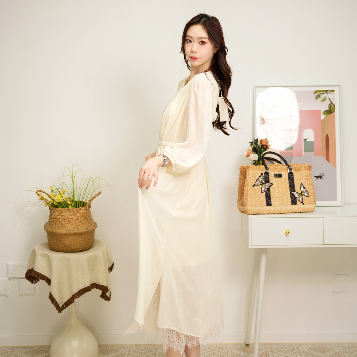 【马天奴】气质长袖复古古风提花夏季绣花女装连衣裙VDSB48DRX0050