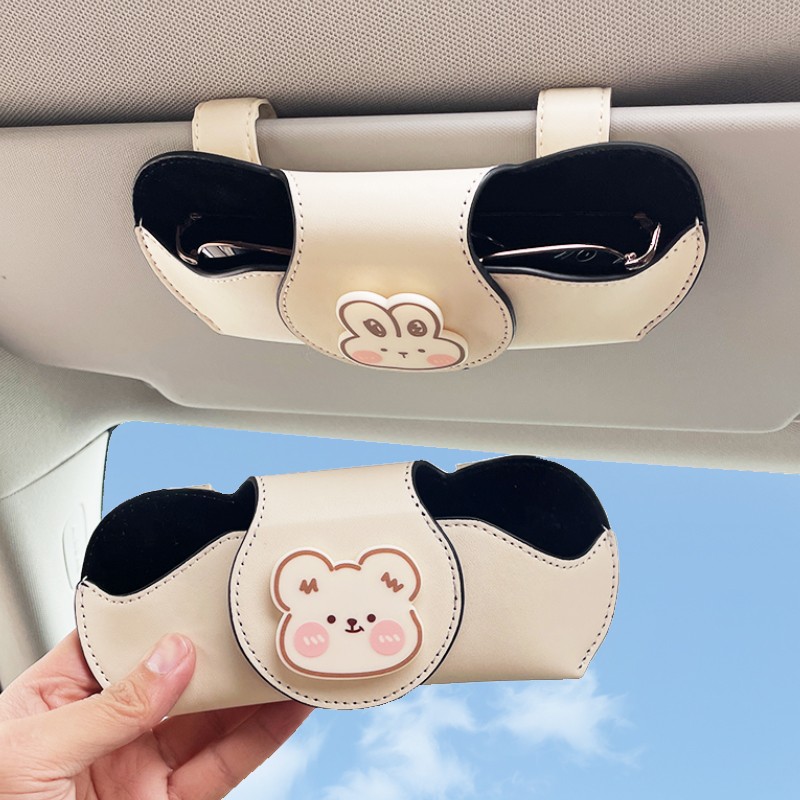 车载眼镜夹多功能磁吸汽车遮阳板车用墨镜夹卡通可爱眼镜盒装饰女