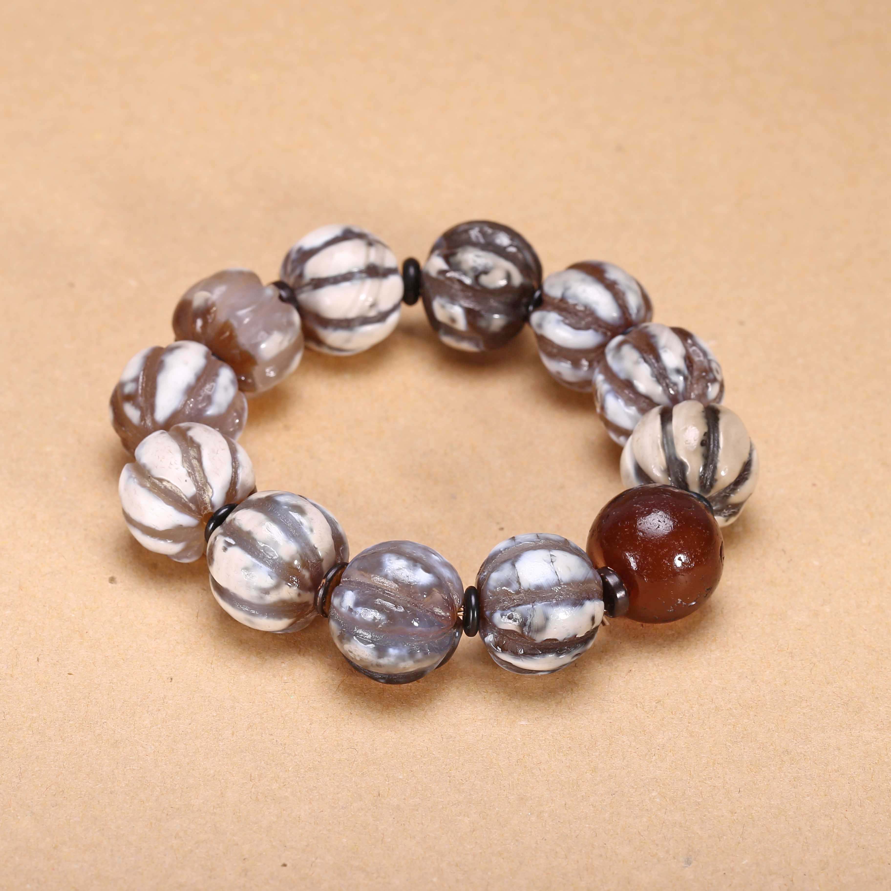 【济文阁】JOY20102635清代   瓜棱玛瑙手串