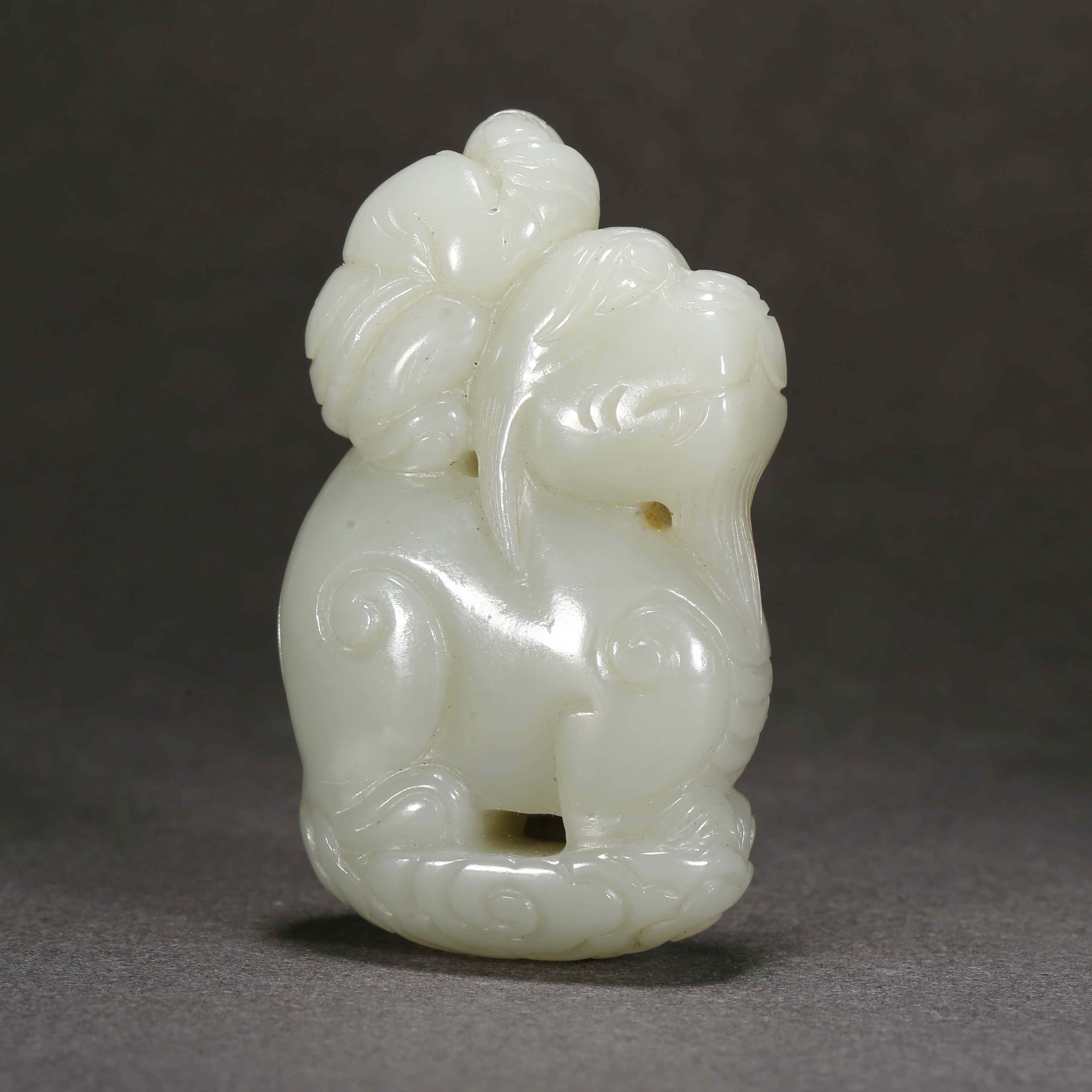 【济文阁】JXQ20120319清代 白玉童子戏狮吊坠