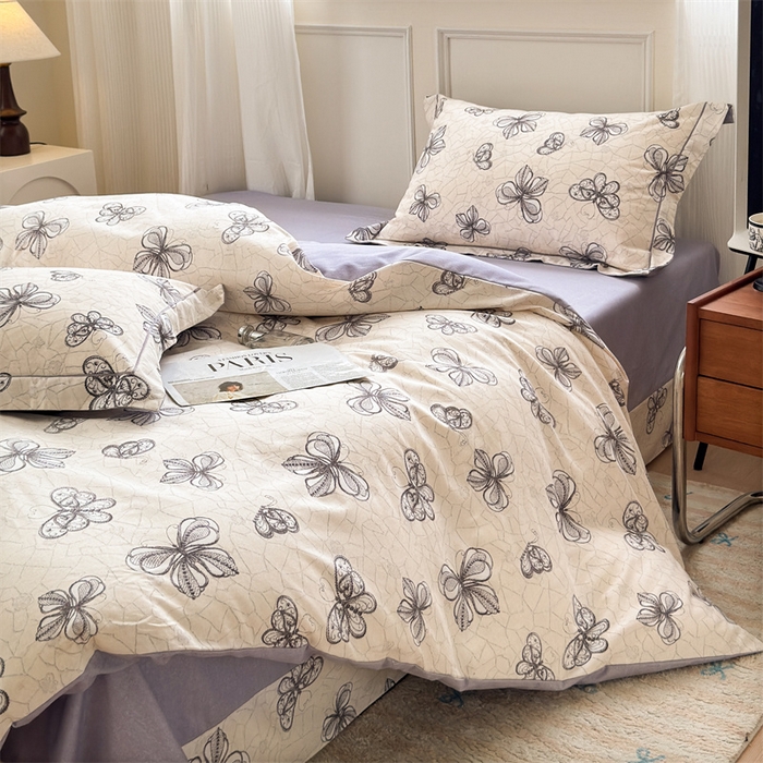 加厚全棉磨毛印花四件套秋冬款简约小清新床单棉被罩冬季保暖床品