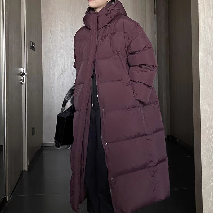 反季女士长款连帽保暖羽绒服男女宽松时尚百搭过膝加厚外套