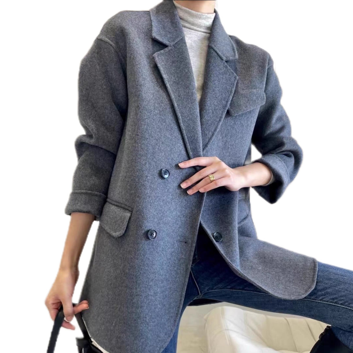 万如精选-品质女装时尚气质短款百搭秋冬宽松翻领休闲