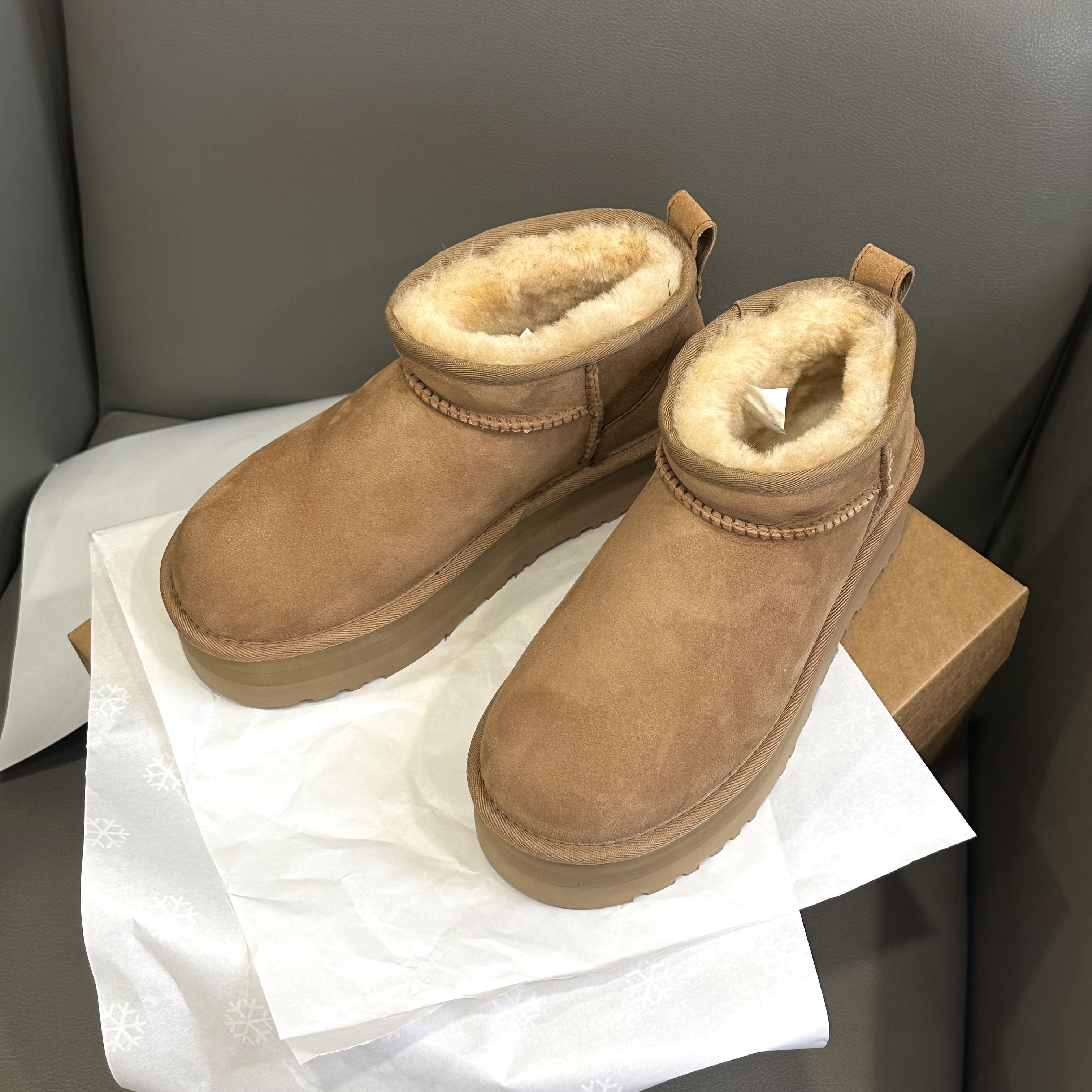 【王二今】羊皮/跟2.5CM/松糕厚底懒人鞋包头皮毛一体雪地靴棉鞋女