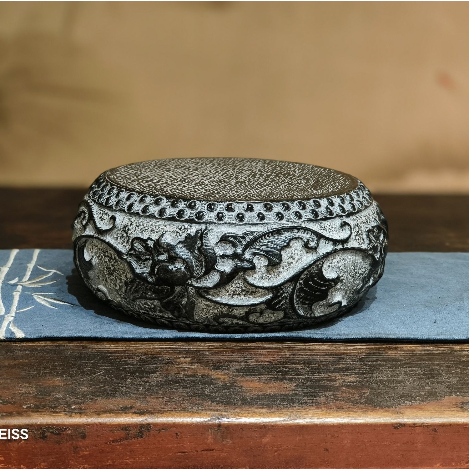 20CM缠枝莲石鼓│盆景底座摆件底座桌面造景家居摆件