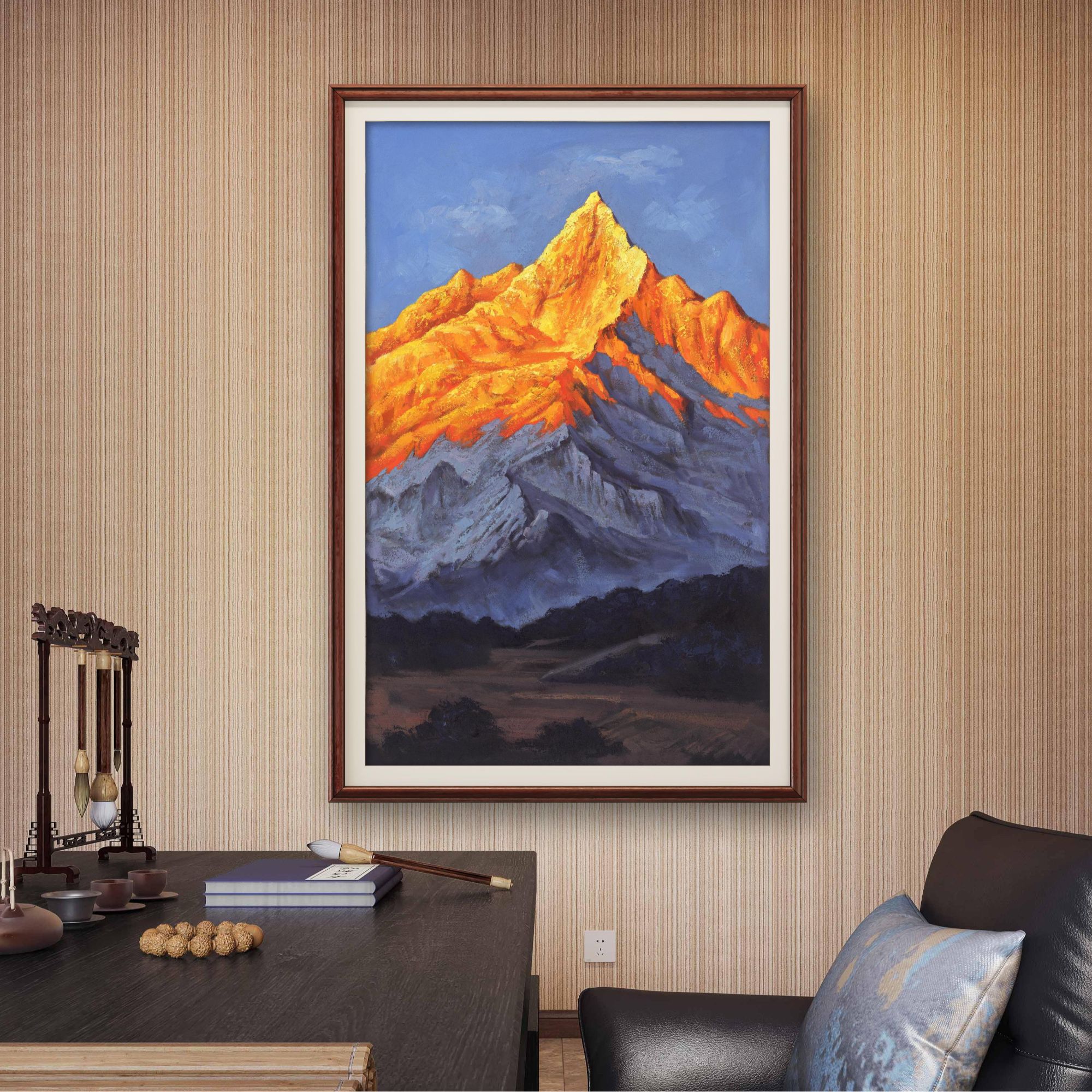 梅里雪山日照金山张俊龙油画原创肌理复刻版画玄关客厅办公室挂画