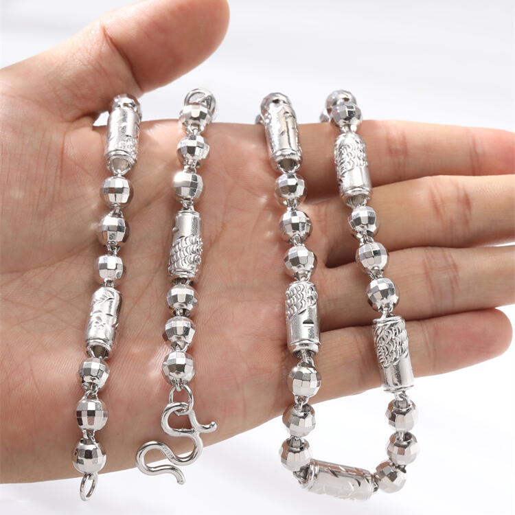 链子925银 pt950龙凤镭射珠镀铂金项链男金店同款纯银999