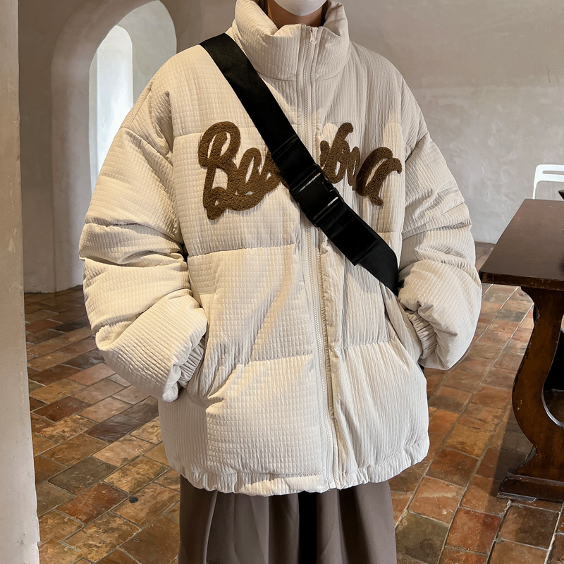 claralee美式潮牌字母刺绣棉服男冬季高级感复古加厚保暖棉衣外套