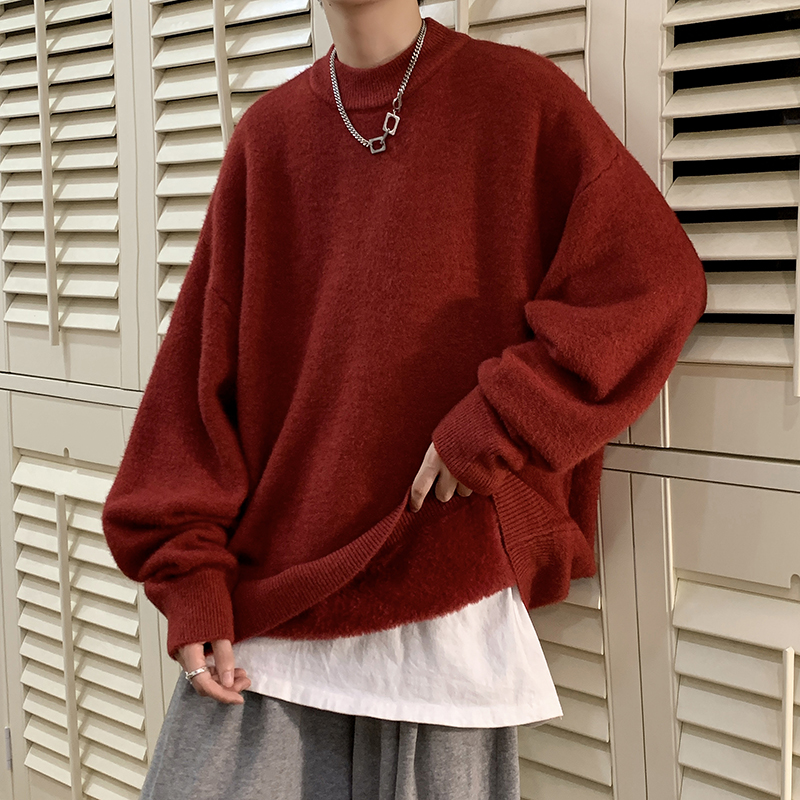 claralee本命年红色毛衣男秋冬季加厚针织衫潮牌宽松重磅情侣上衣
