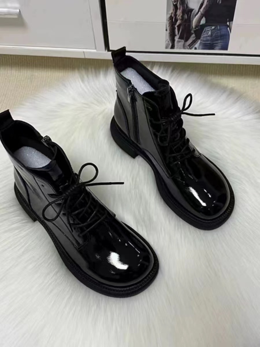 真皮女鞋马丁靴子清仓新款百搭时尚大气简约粗跟短靴里外真皮绒面