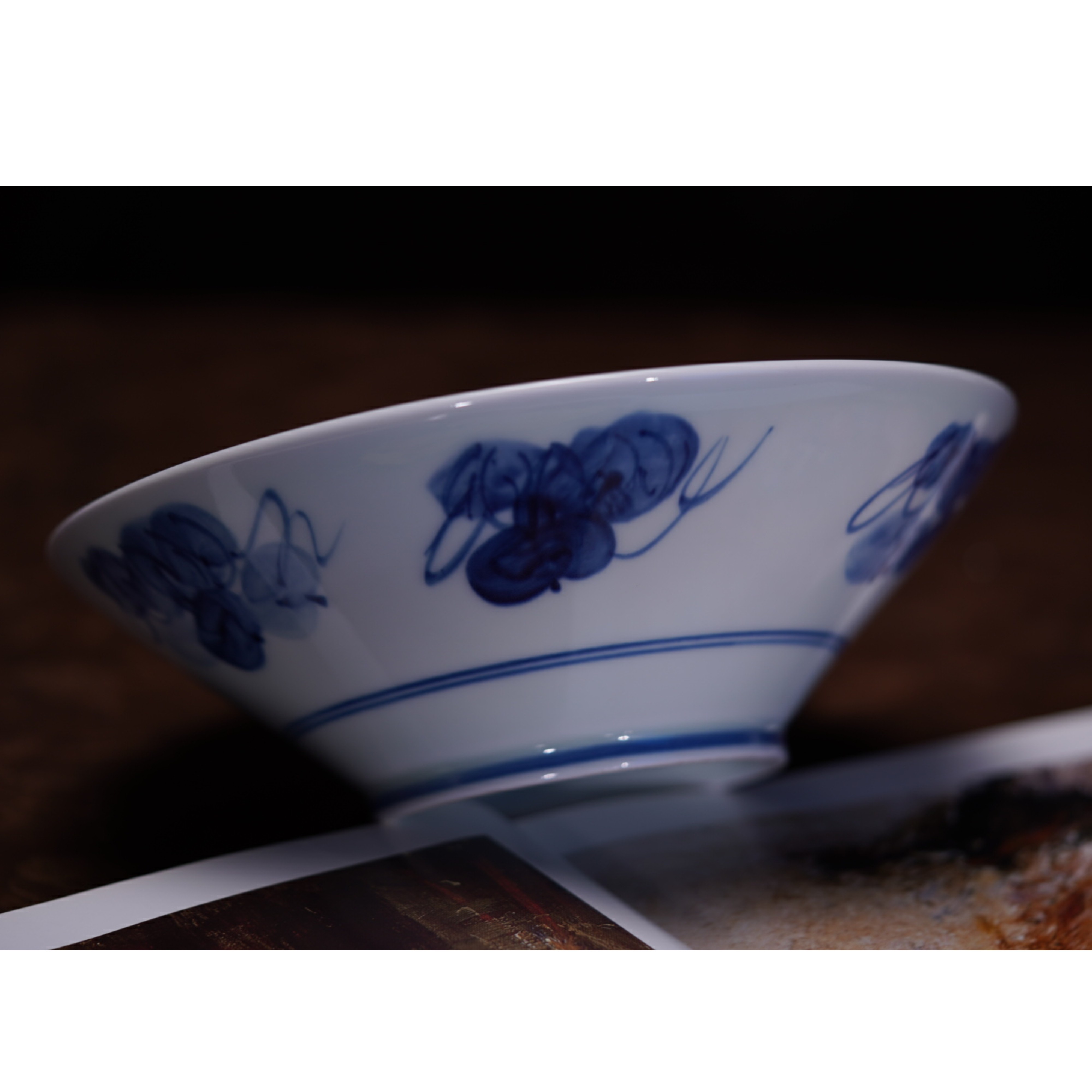 松风煦谷手绘8.5寸斗笠面碗 景德镇高温釉下青花瓷中国风釉下彩