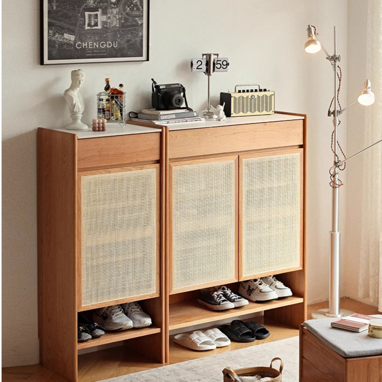 【国补15%】【藤编鞋柜】家用藤编岩板隔断玄关柜樱桃木小户型客厅