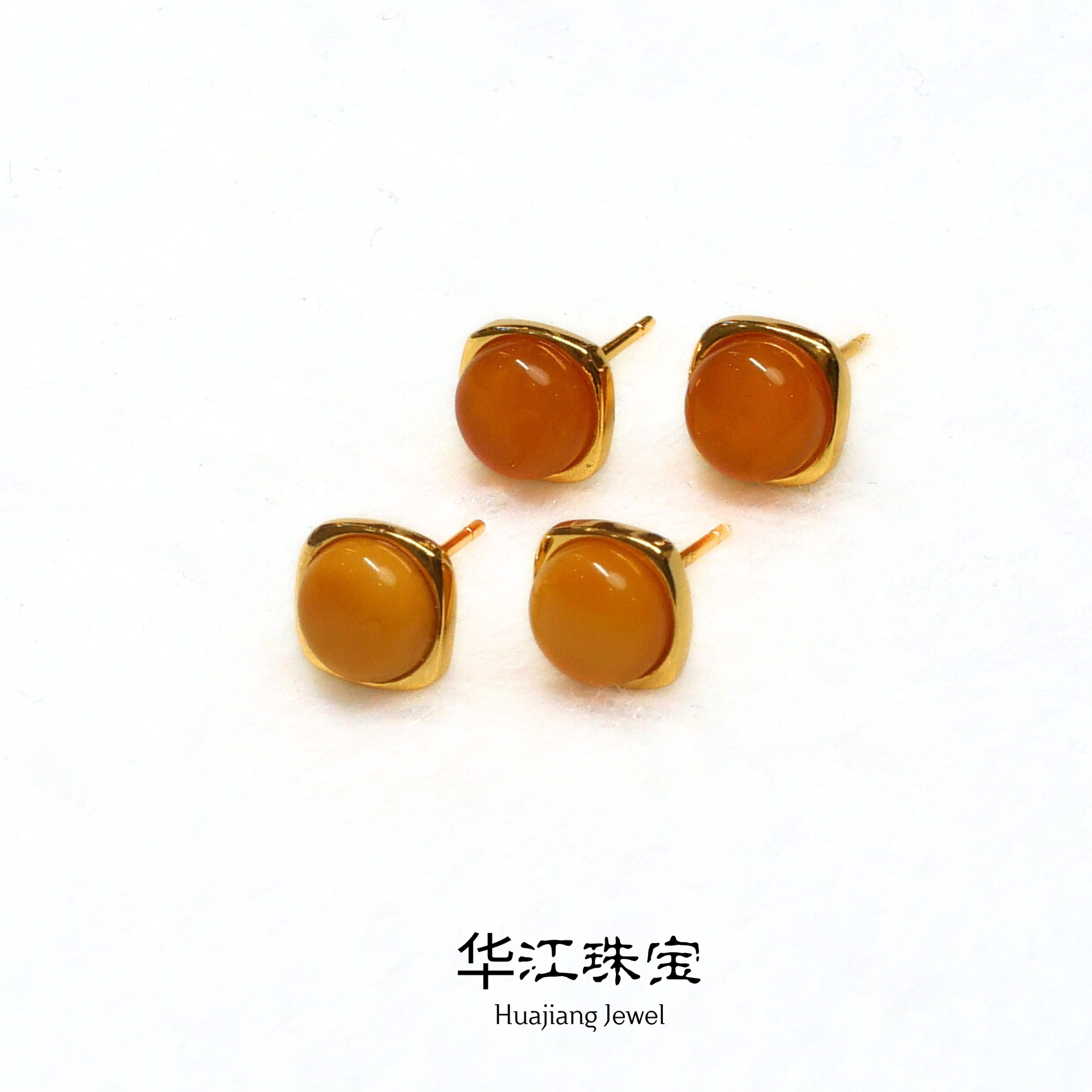 天然俄料蜜蜡S925银简约时尚方形耳钉-多样性只发其中一个-ZF1