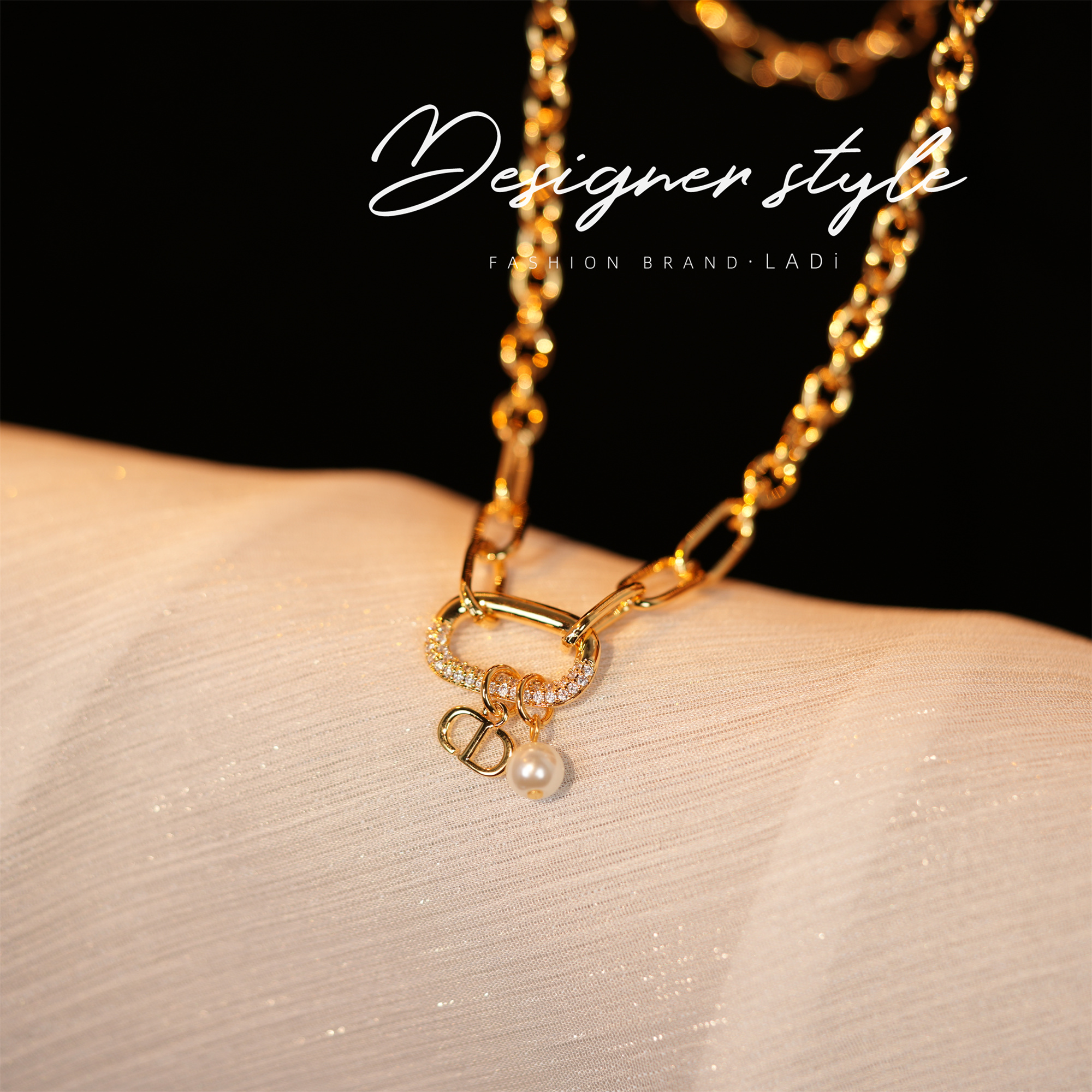 铜合金项链 气质轻奢时尚百搭小众简约环环相扣坠链X118