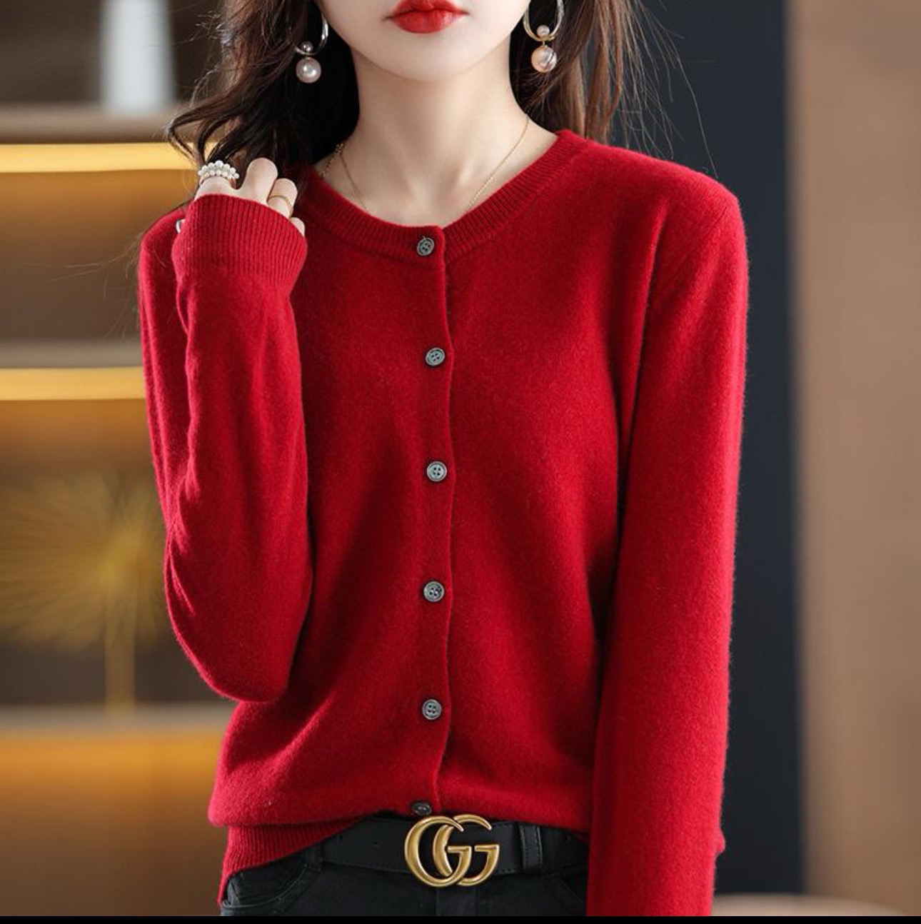 新款女开衫圆领纯色外套针织衫大码短款毛衣宽松外套