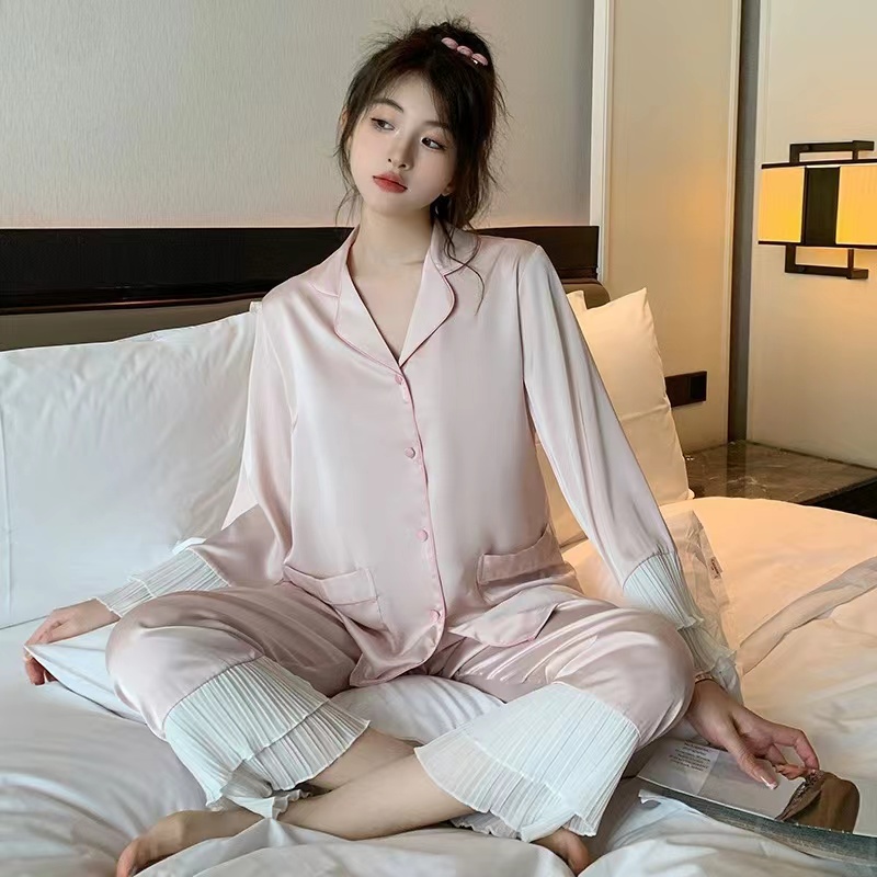 茶甜轻奢睡衣女新款高端家居服套装长袖冰雪丝气质睡衣时尚设计师