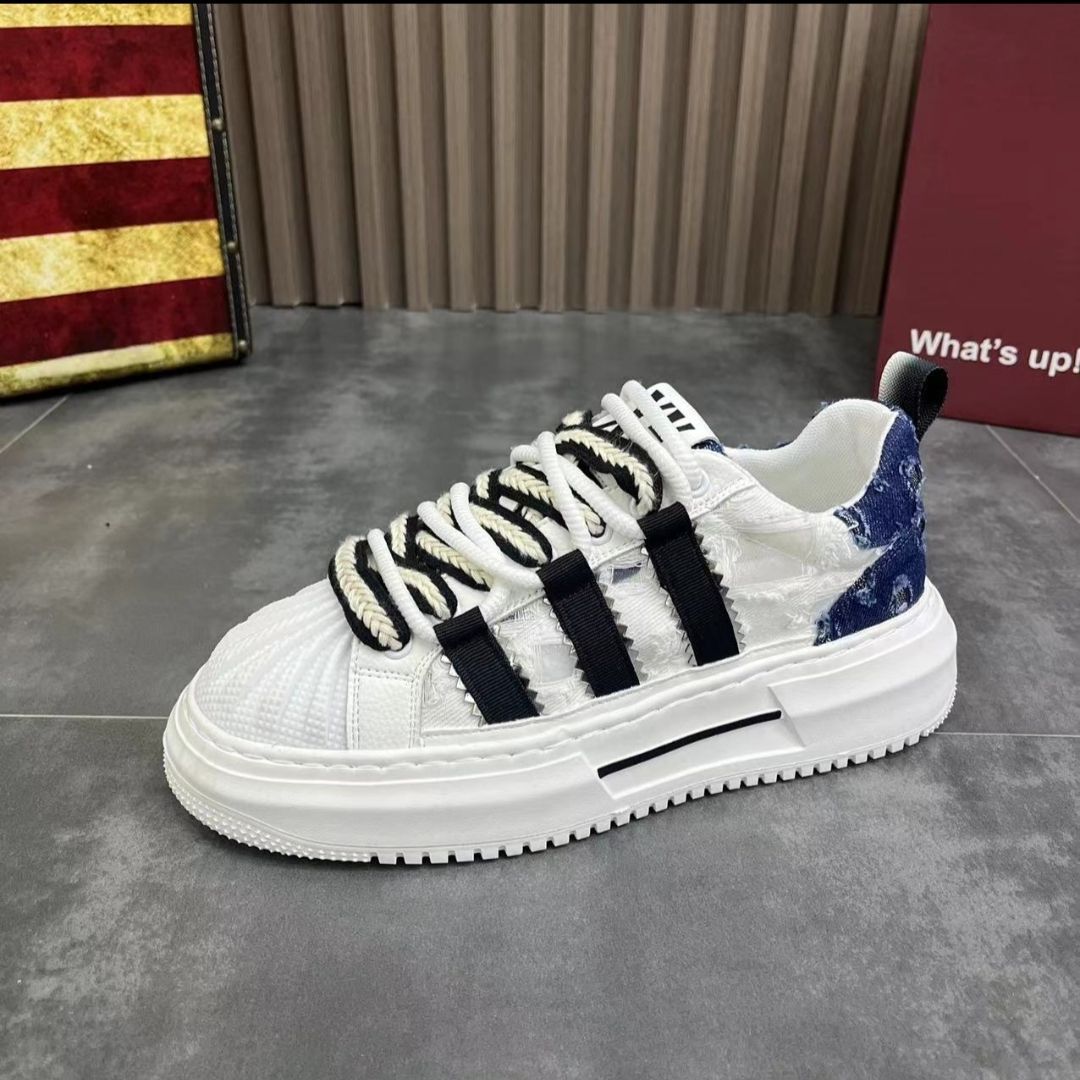 贝壳头板鞋男夏季透气韩版时尚休闲鞋子潮2023新款厚底增高小白鞋