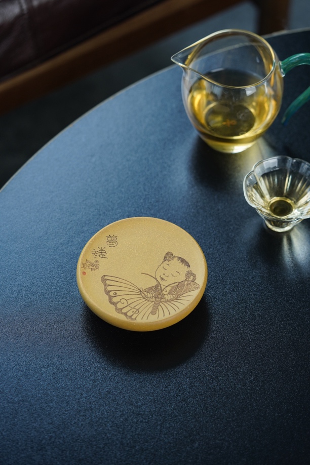 【知守.茶器】盖置杯垫小壶承，国工刻绘，知守店铺特惠款。