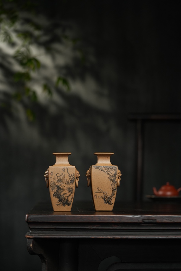【知守.茶器】兽耳四方赏瓶，省大师范小君作品，单个价