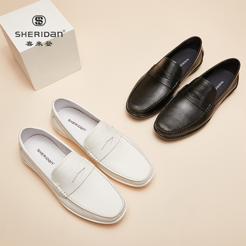 Sheridan喜来登春夏0749平底鞋男真皮小白鞋豆豆鞋男英伦风懒人鞋